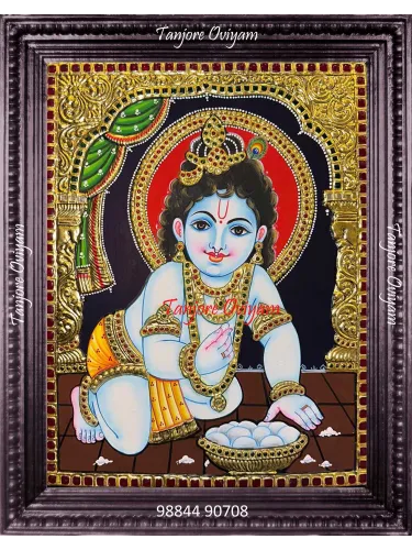 Authentic Baby Krishna Tanjore Painting – Tanjore Art of Lord Krishna